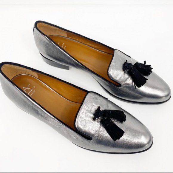 Aquatalia Shoes - Aquatalia Yara Gunmetal Metallic Loafers